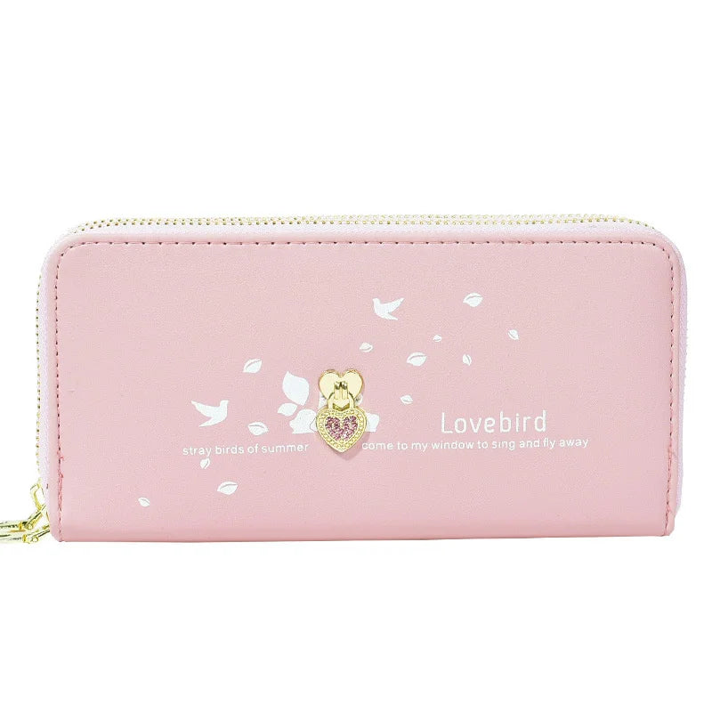 Women's Love Printed Wallet Double Zipper Handbag