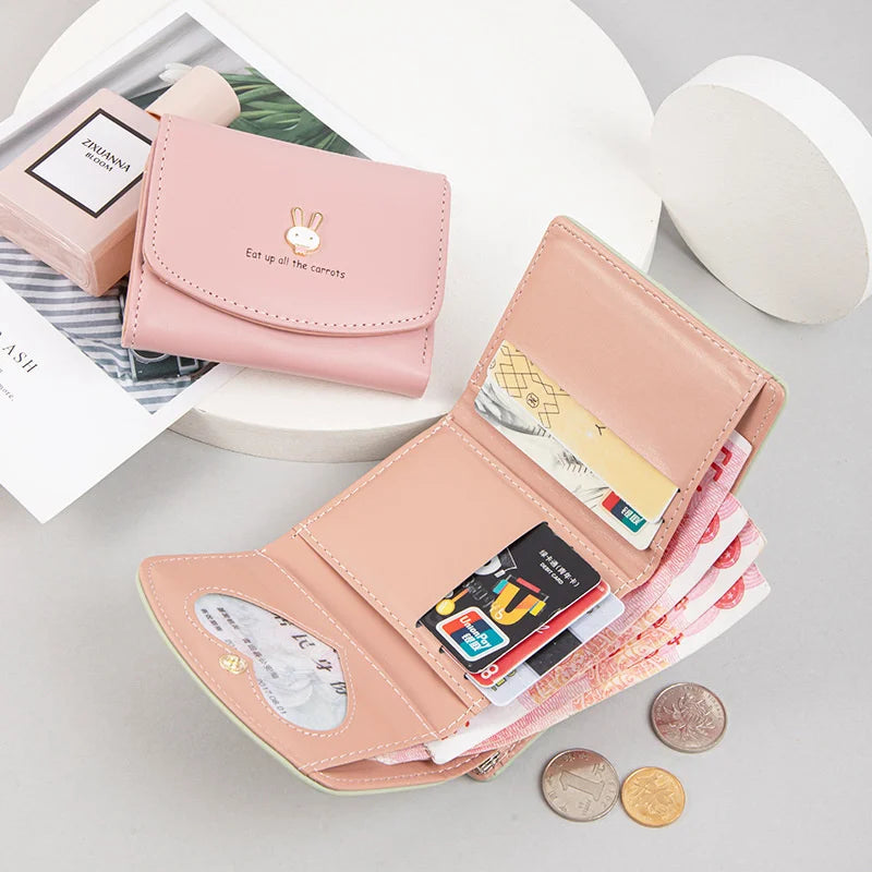 Women's Short Rabbit Lock Wallet PU Leather Coin Bag