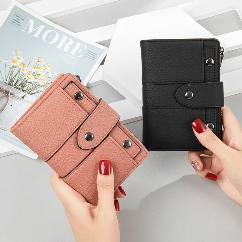 Short Card Snap Student Wallet, Litchi Pattern, Zero Wallet