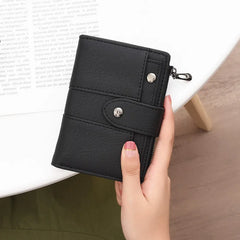 Short Card Snap Student Wallet, Litchi Pattern, Zero Wallet