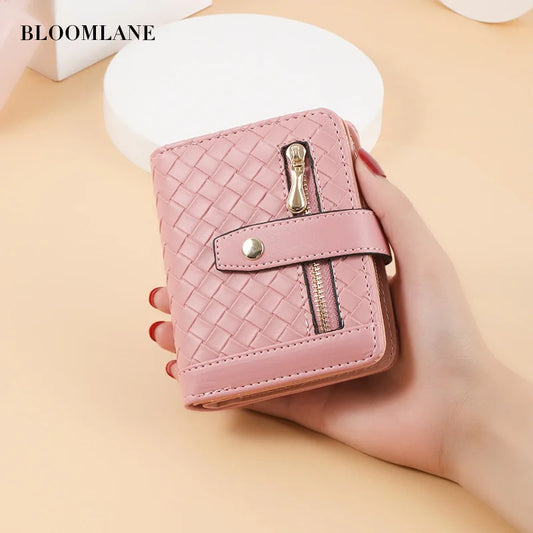 Women's Short Woven Buckle Wallet with Card Slots