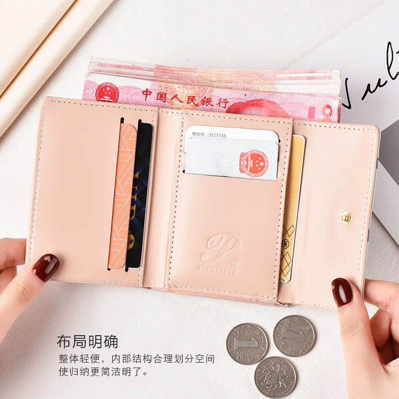 Small Floral Print Women's Wallet, Short Version, Three Fold Buckle
