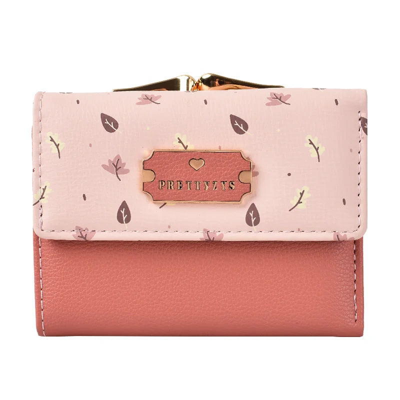 Small Floral Print Women's Wallet, Short Version, Three Fold Buckle