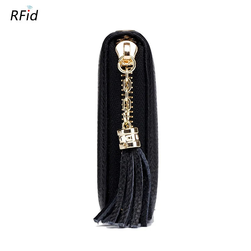 Women Tassel Layer Leather RFID Wallet Purse
