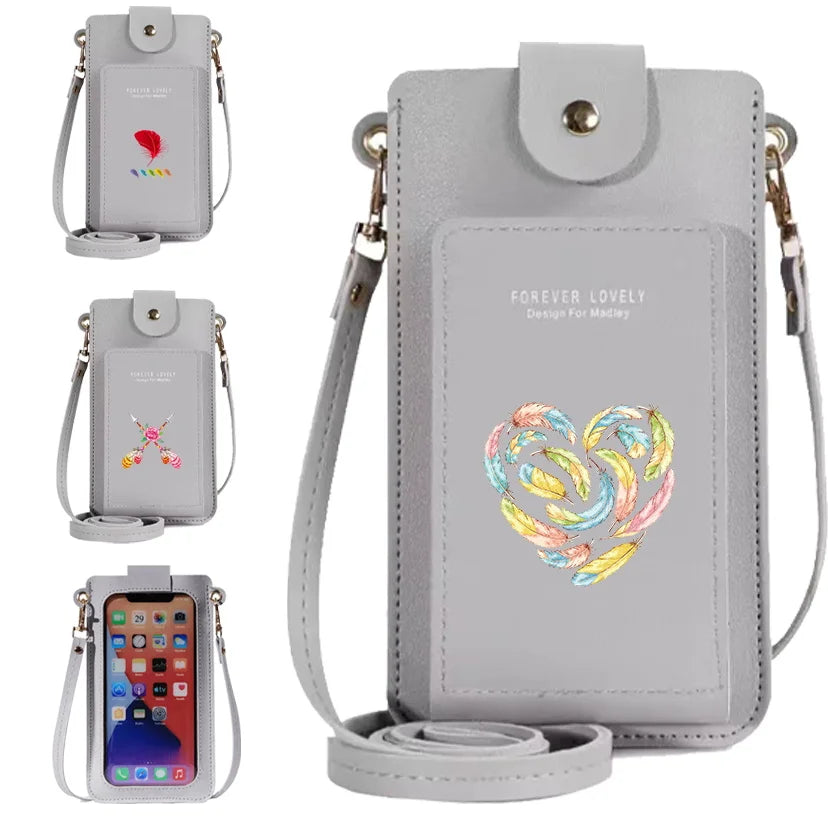 Feather Print Women's Crossbody Bag Wallet Phone Holder