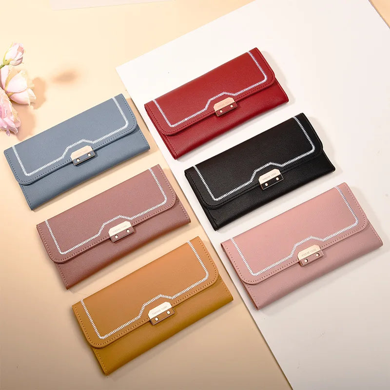 Women's Long Solid Multi-slot Large Capacity Handbag