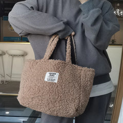 Cozy Lambswool Tote Women Shoulder Bag for Winter