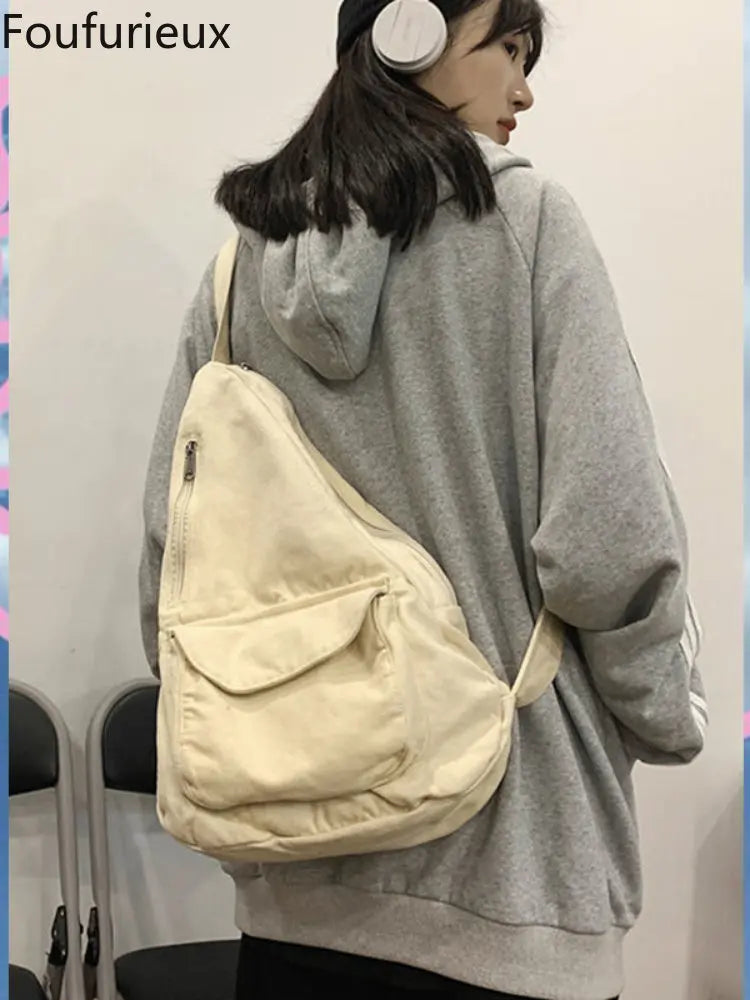 Canvas Messenger Bag Large Capacity Backpack School Shoulder Bag