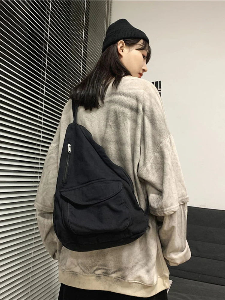 Canvas Messenger Bag Large Capacity Backpack School Shoulder Bag