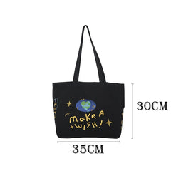 Vintage Embroidered Letters Tote Shoulder Bag