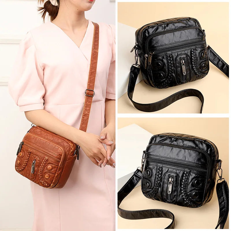 Soft PU Leather Women's Crossbody Bag Retro Shoulder Handbag