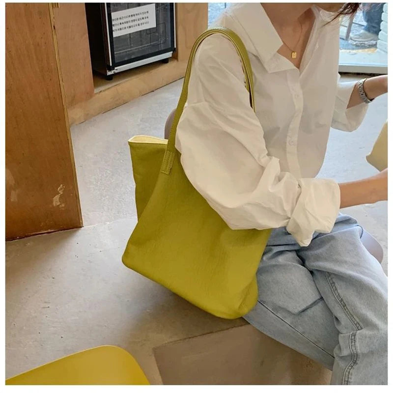 Light Washed PU Leather Women Bag Double Sided Tote Bags