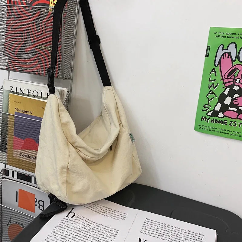 Canvas College Messenger Bag Large Capacity Crossbody Shoulder Bag