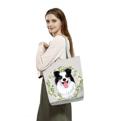 Watercolor Collie Dog Print Tote Bag Large Capacity Reusable Shopping Bag