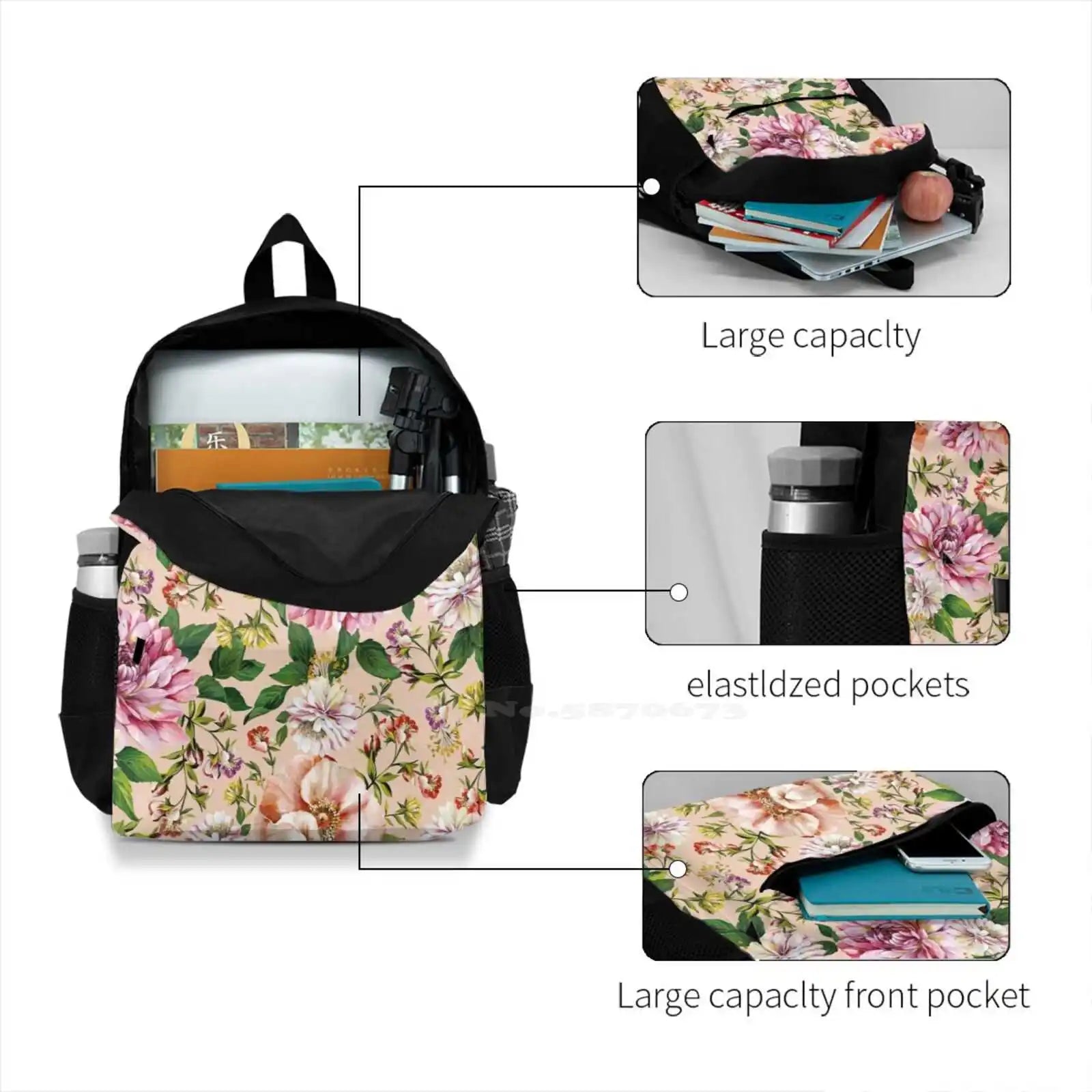 Watercolor Flowers Pattern Print Teen College Student Backpack