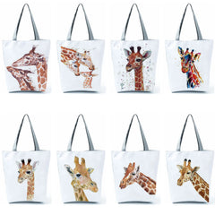 Watercolor Giraffe Deer Print Tote Bag For Women