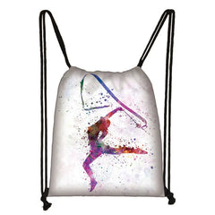 Watercolor Gymnastics Art Print Backpack Drawstring Bag Gymnast Storage Gift