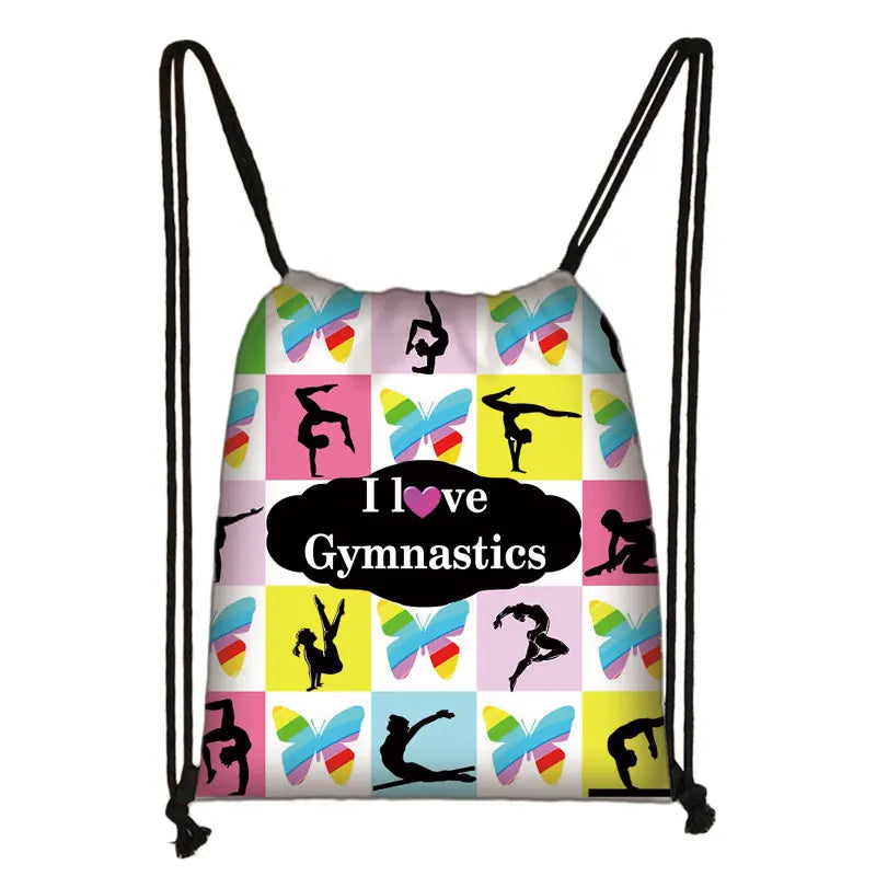 Watercolor Gymnastics Art Print Drawstring Backpack Women Girls Daypack