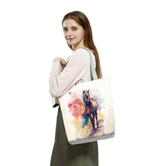 Watercolor Horse Print Handbag Women Animal Reusable Travel Shoulder Bag