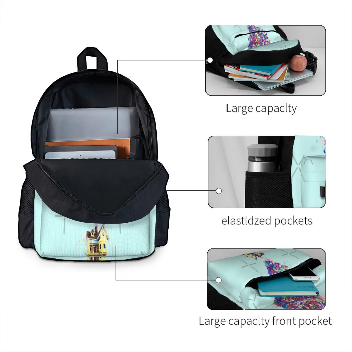 Watercolor House In The Air Backpacks Men's Backpacks Bags For Women