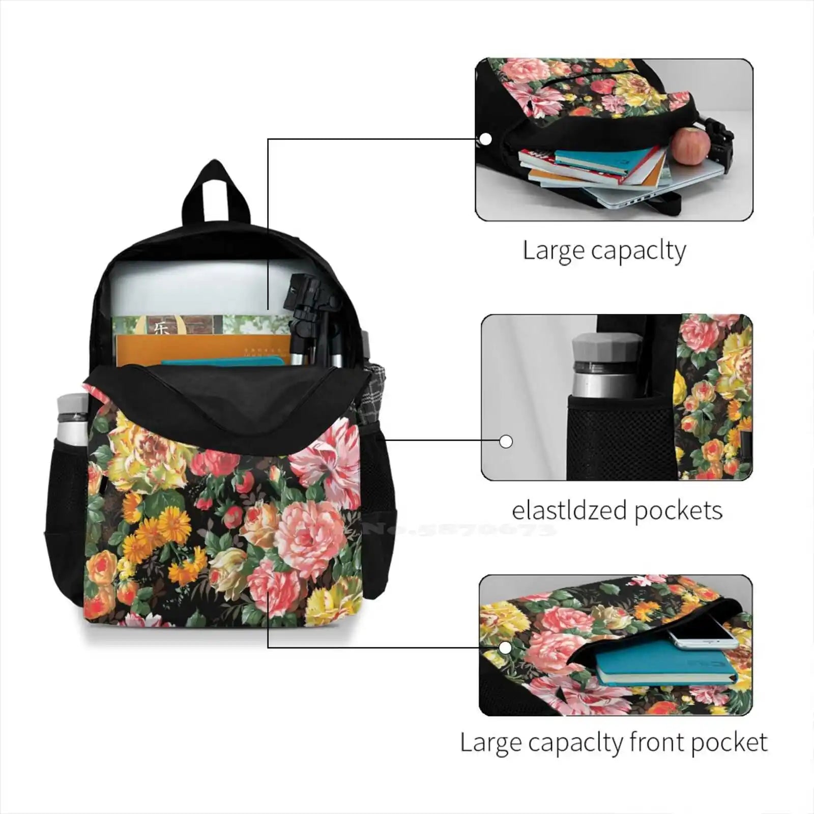Watercolor Mix Flowers Pattern 3D Print Backpack Casual Bag