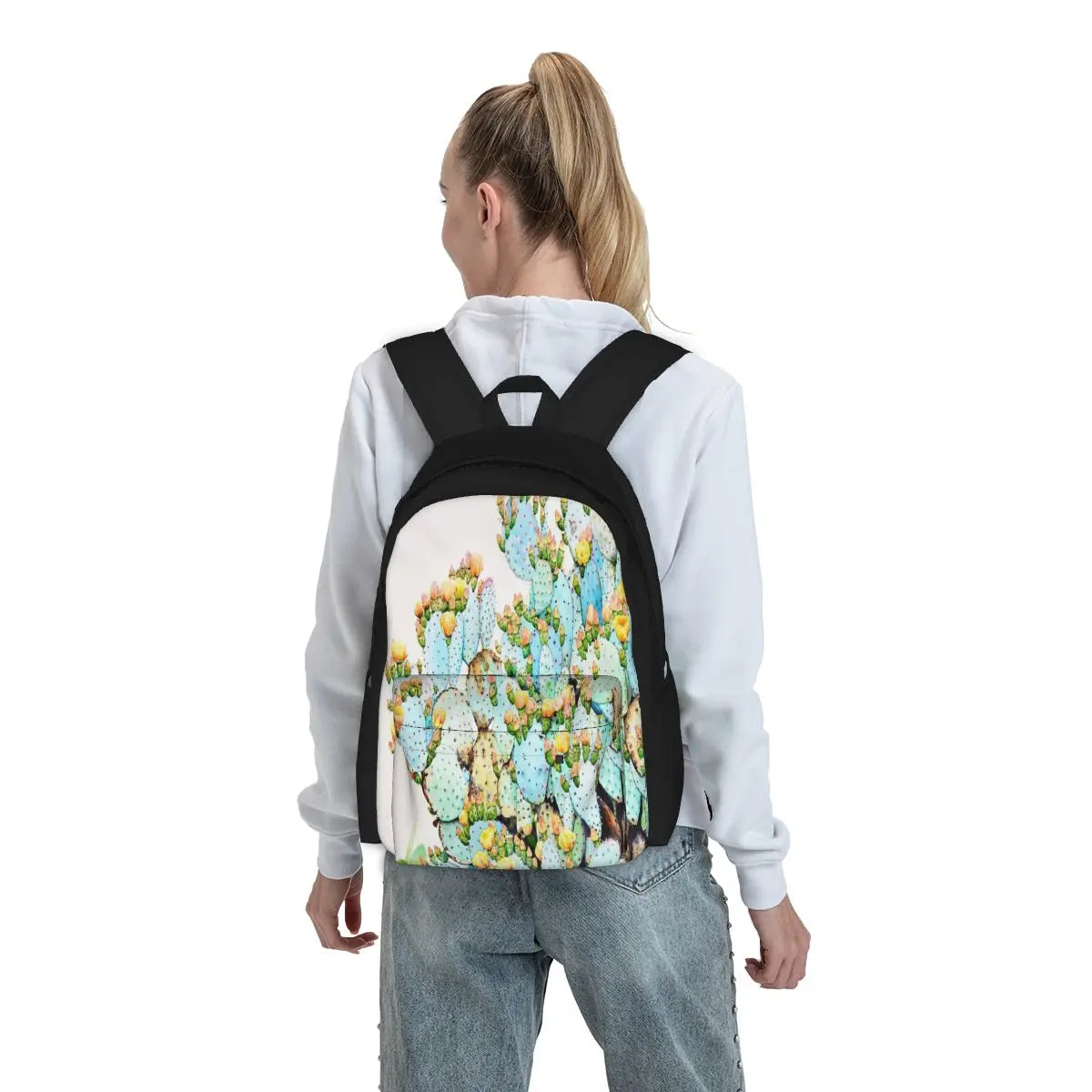 Watercolor Prickly Pear Backpack Retro Zipper Close Backpack