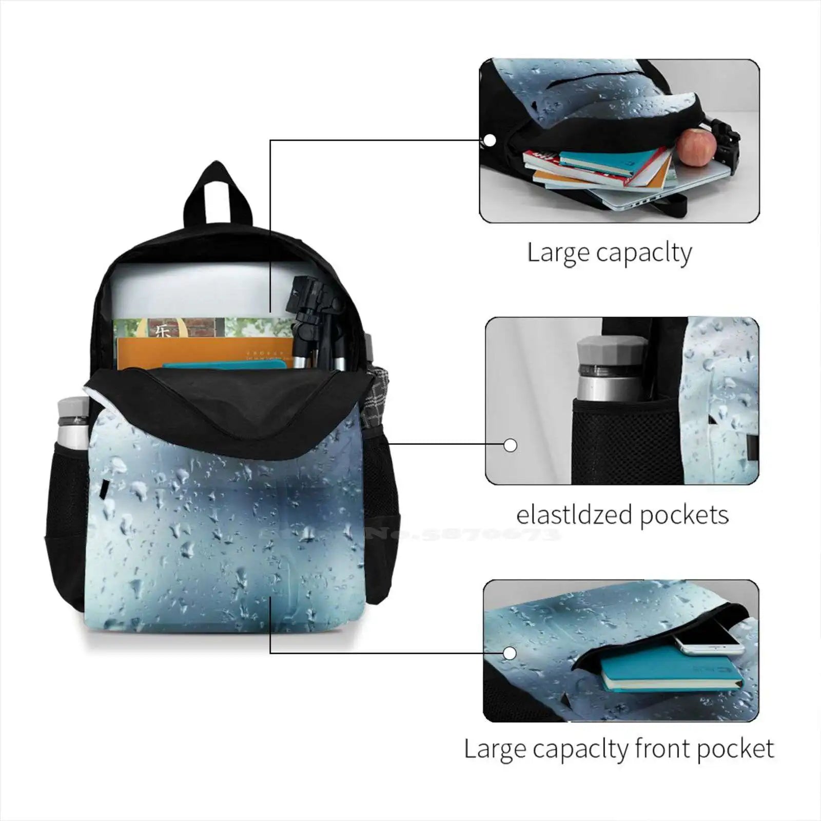 Waterdrops Large Capacity Backpack Laptop Travel Bags