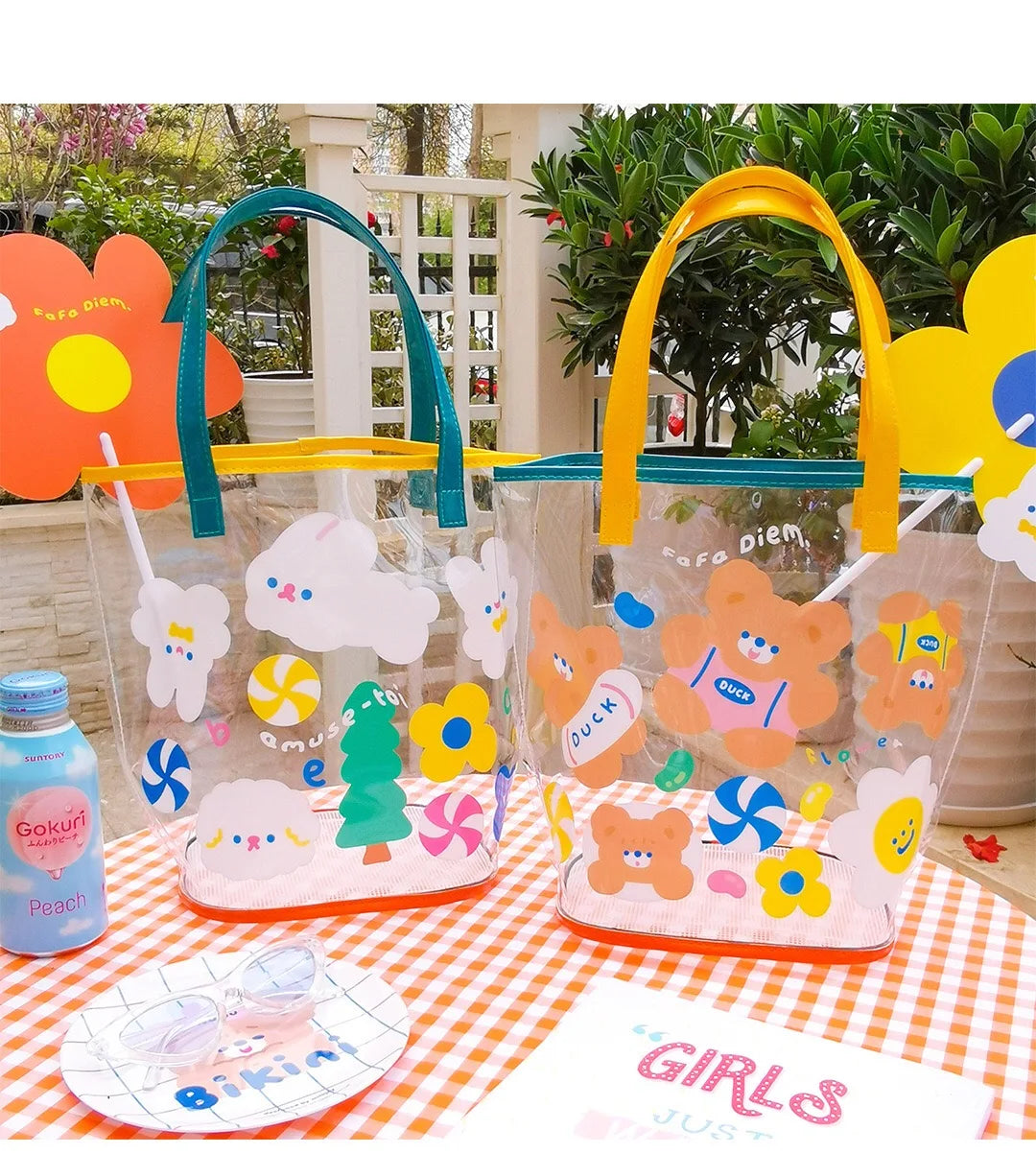 Waterproof Clear Handbag Girls Rabbit Transperant Travel Beach Bag