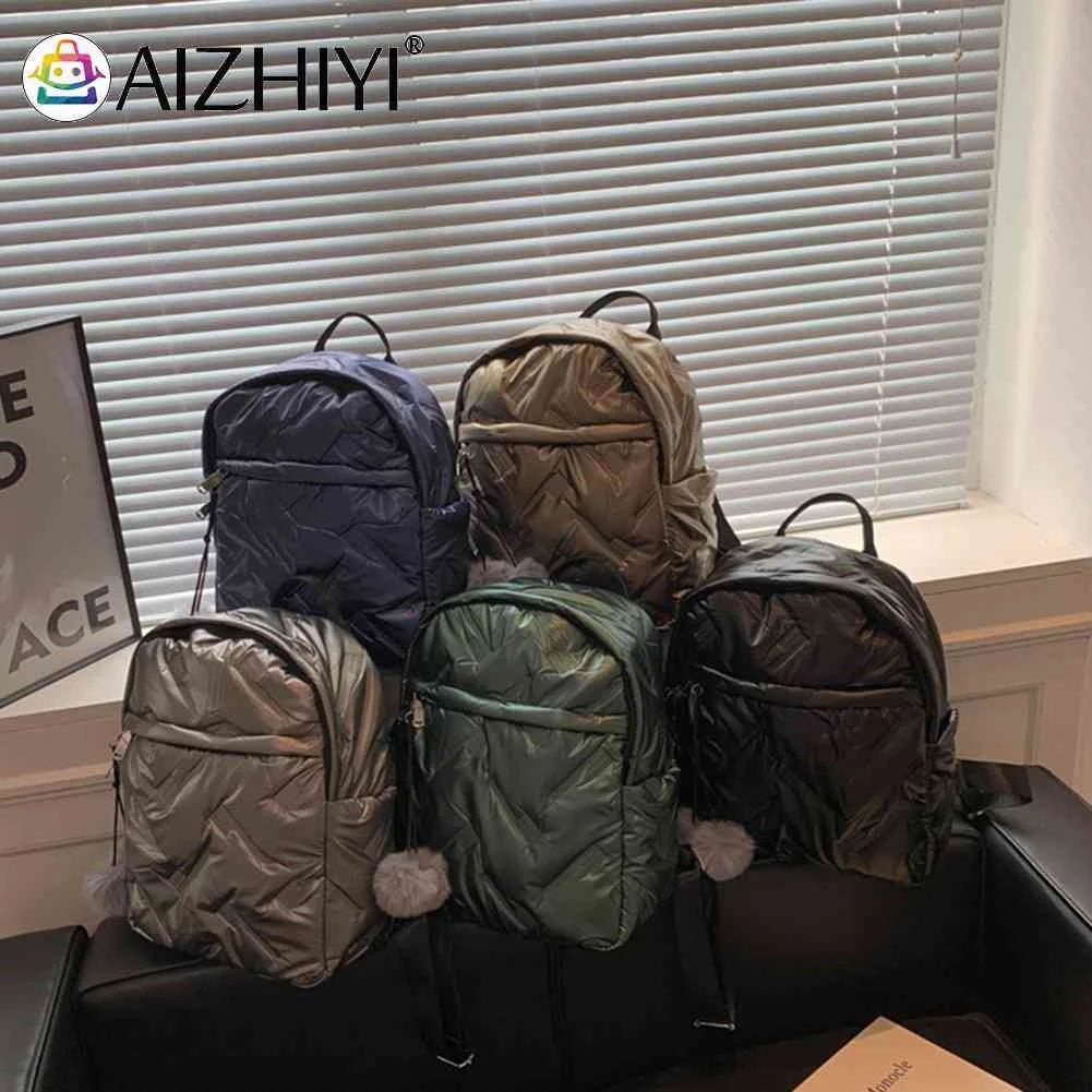 Waterproof Down Cotton School Bags Solid Women Quilted Cotton Backpack