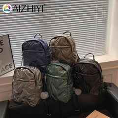 Waterproof Down Cotton School Bags Solid Women Quilted Cotton Backpack