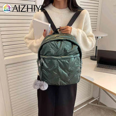 Waterproof Down Cotton School Bags Solid Women Quilted Cotton Backpack