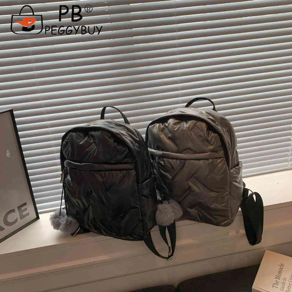 Waterproof Down Cotton School Bags Solid Women Student School Bags Zipper Female