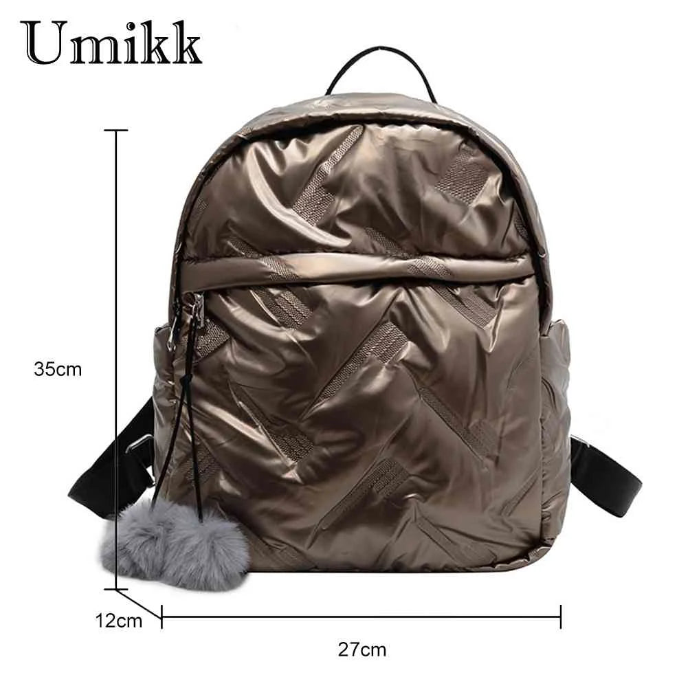 Waterproof Down Cotton School Bags Solid Women Student School Bags Zipper