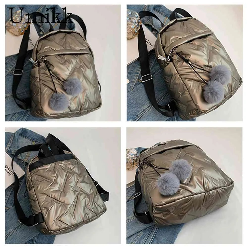 Waterproof Down Cotton School Bags Solid Women Student School Bags Zipper