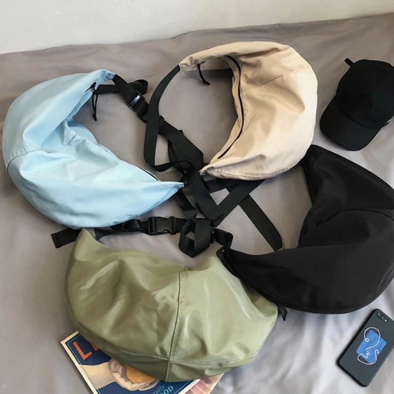 Waterproof Nylon Shoulder Bag Dumpling Shaped Crossbody Handbag Retro Messenger