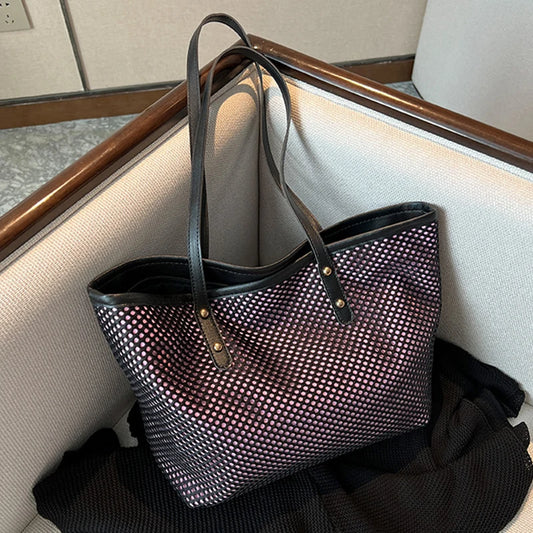 Waterproof Nylon Tote Bag For Women Hollow Out Shoulder Bag