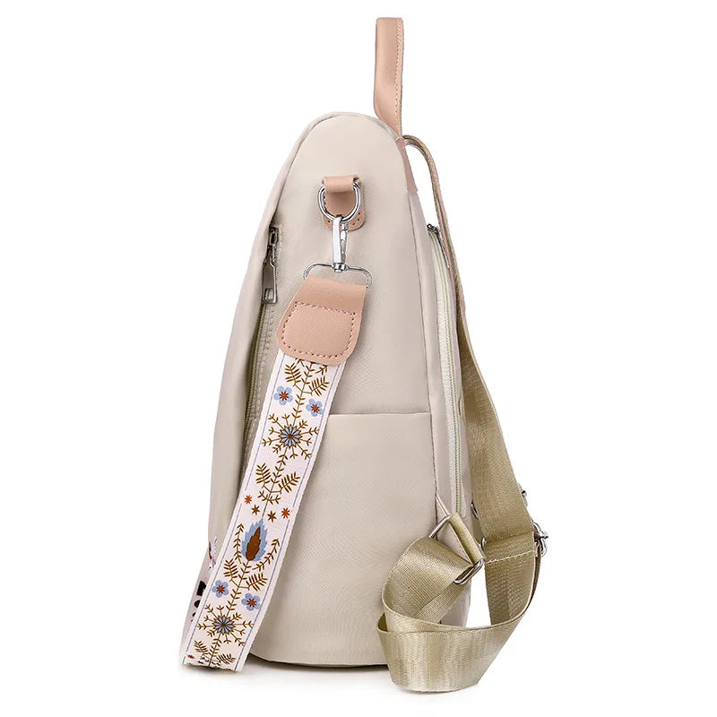Waterproof Nylon Women Backpack Floral Print School Bag