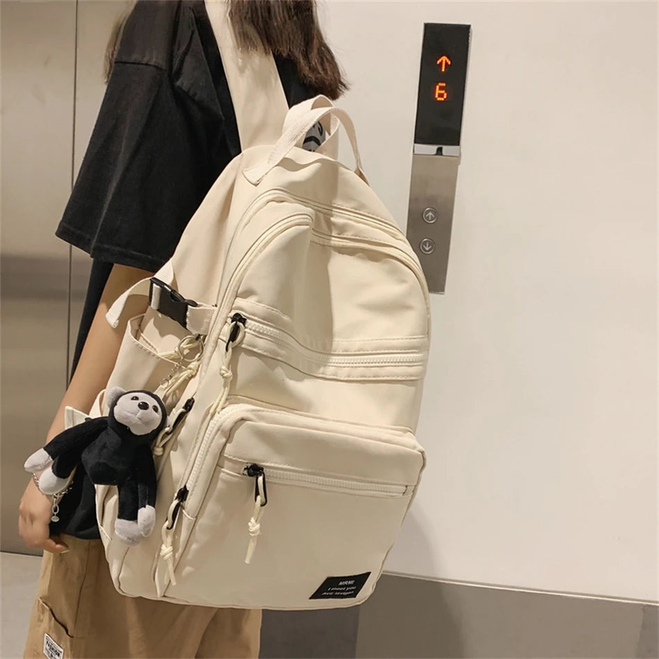 Waterproof Nylon Women Backpack Multi-pocket Laptop Rucksack