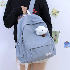 Waterproof Nylon Women School Backpack Large Solid Girls Travel Bag