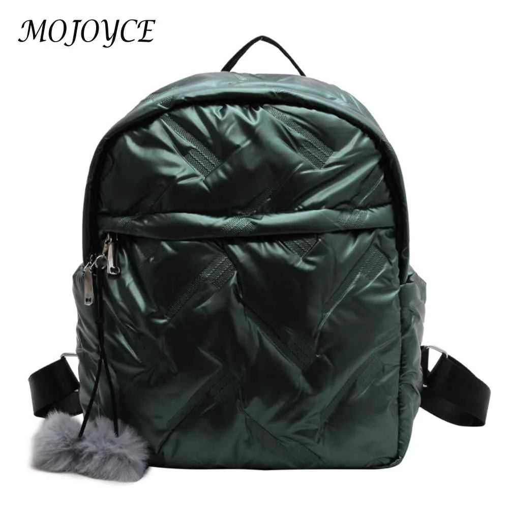 Waterproof Padded Women Student School Backpack Quilted Casual Pompom Ball