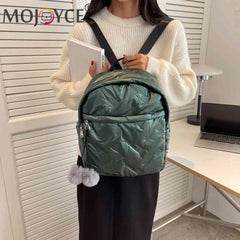 Waterproof Padded Backpacks Solid Women Student School Bags Zipper Quilted