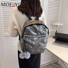 Waterproof Padded Backpacks Solid Women Student School Bags Zipper Quilted
