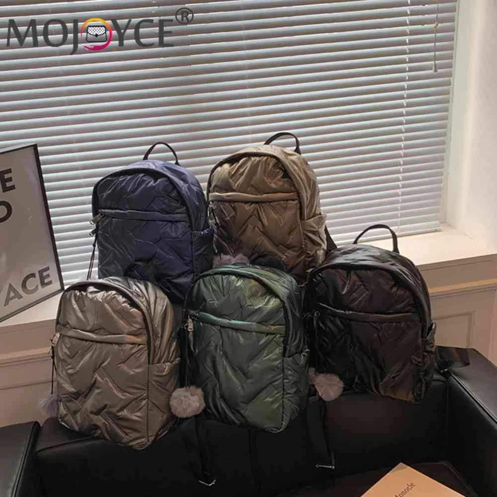 Waterproof Padded Backpacks Solid Women Student School Bags Zipper Quilted