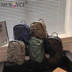 Waterproof Padded Backpacks Solid Women Student School Bags Zipper Quilted