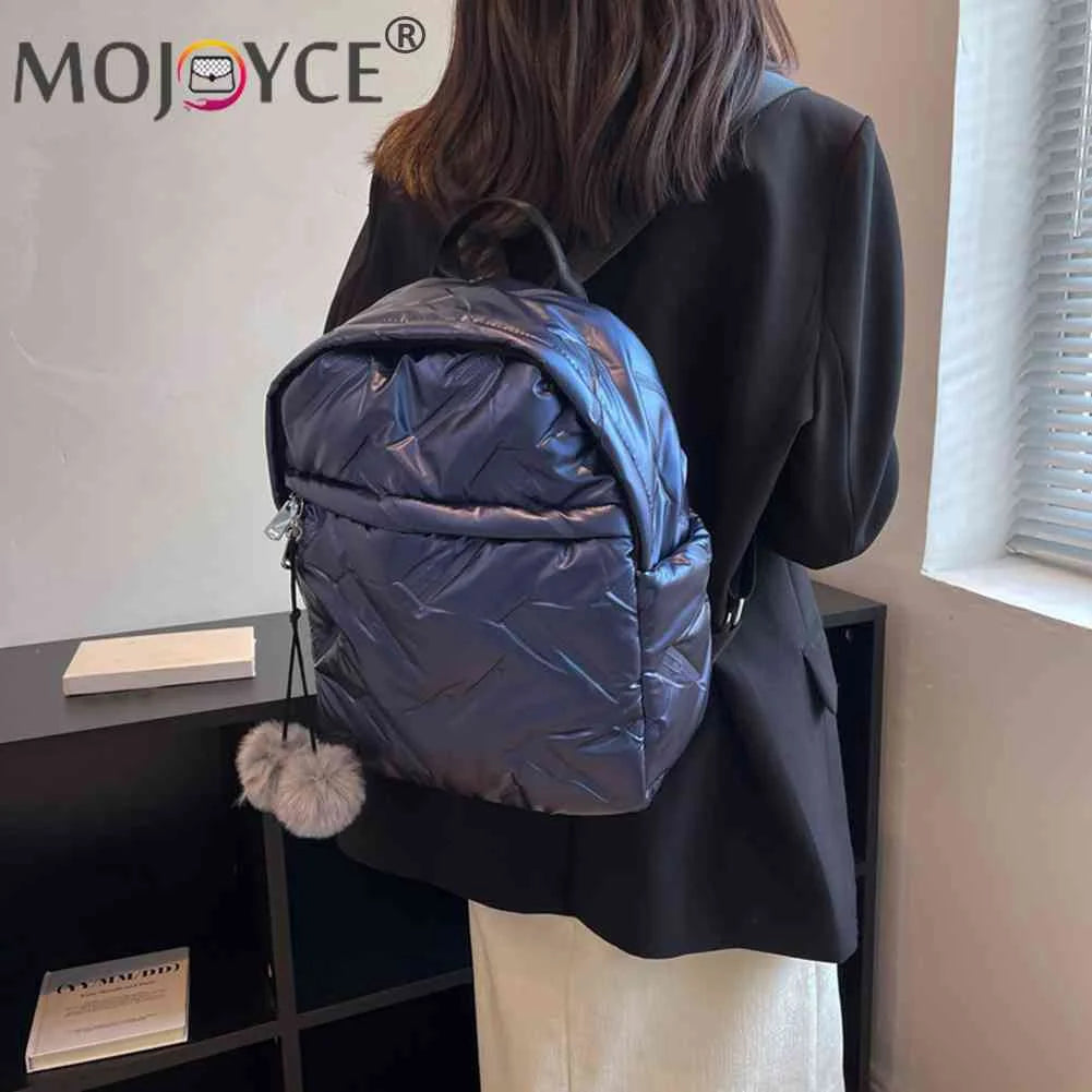 Waterproof Padded Backpacks Solid Women Student School Bags Zipper Quilted