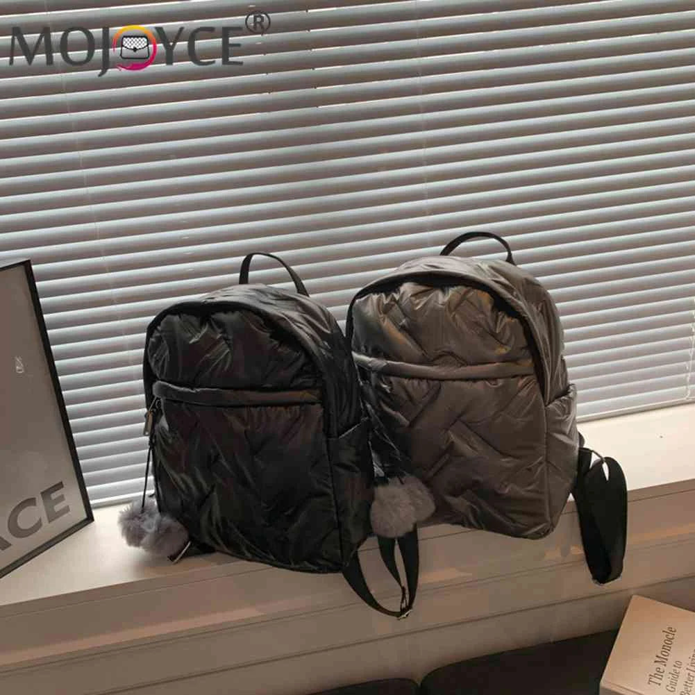 Waterproof Padded Backpacks Solid Women Student School Bags Zipper Quilted
