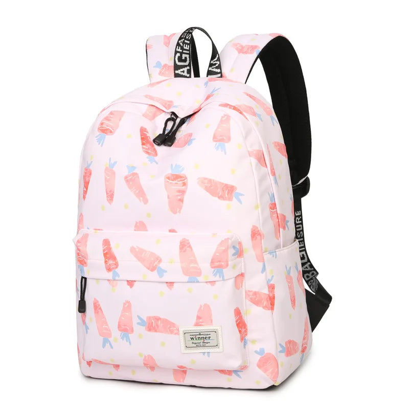 Pink Carrot Printing Backpack Women Waterproof School Bag