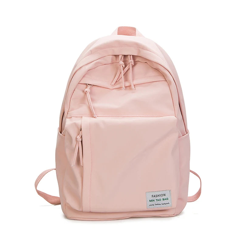 Waterproof Solid Nylon Women Backpack Multiple Zip Pocket Travel Backpack