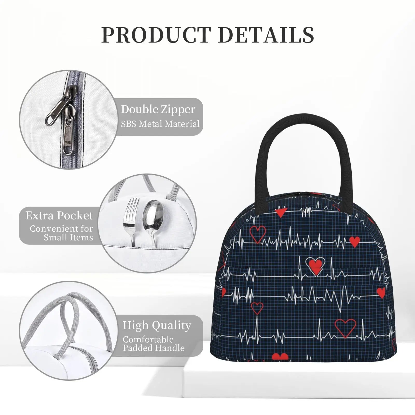 Waterproof Nurse Bag Insulated Lunch Bag with Heart Pattern