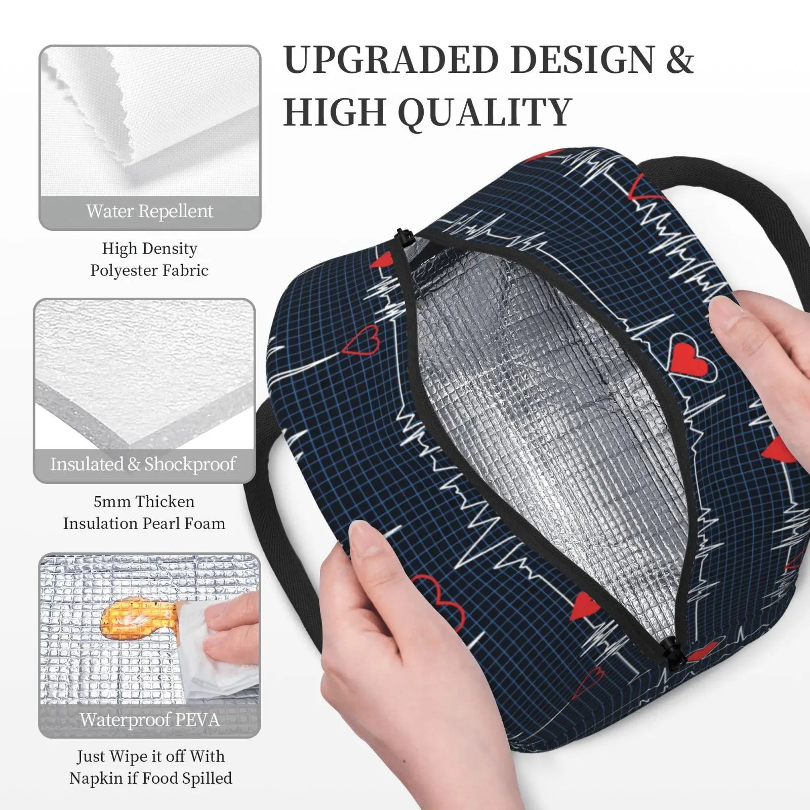 Waterproof Nurse Bag Insulated Lunch Bag with Heart Pattern